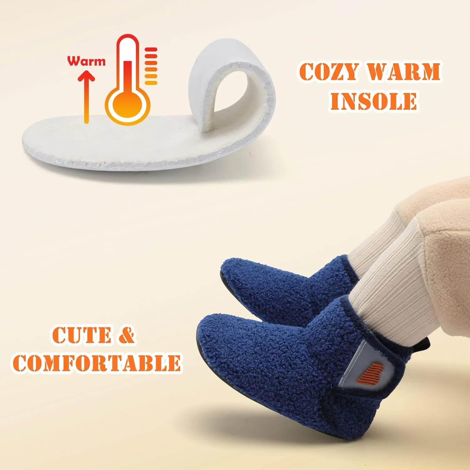 BARERUN Toddler Slippers Girls Boys House Shoes Baby Winter Booties Plush Cozy Kids House Slipper Warm Lightweight Infant Walking Shoes Socks