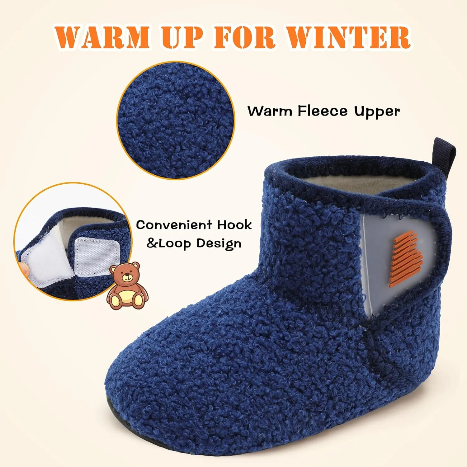 BARERUN Toddler Slippers Girls Boys House Shoes Baby Winter Booties Plush Cozy Kids House Slipper Warm Lightweight Infant Walking Shoes Socks