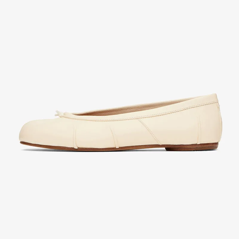 Beige Grained Lambskin Ballerina Flats