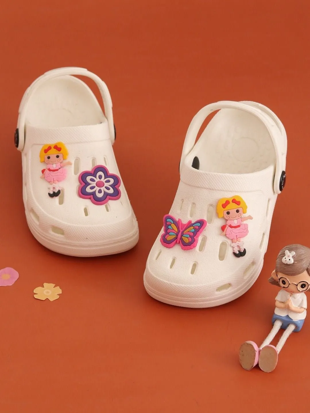 Charming Butterfly, Flower and Doll Charms Clogs for Girls