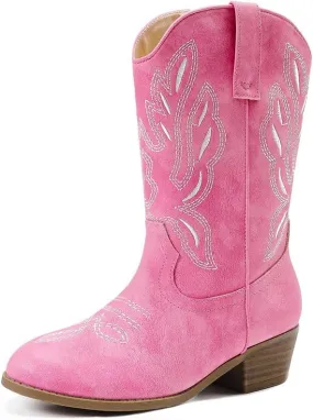 Cowgirl Boots for Little Girls Mid Calf Pointed Toe Kid Cowboy Boots Side Zipper Classic Embroidered Western Boots Horse Riding Shoes Party for Toddler Little Big Kids