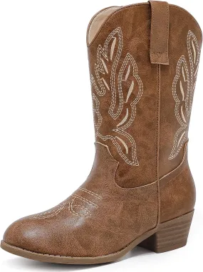 Cowgirl Boots for Little Girls Mid Calf Pointed Toe Kid Cowboy Boots Side Zipper Classic Embroidered Western Boots Horse Riding Shoes Party for Toddler Little Big Kids