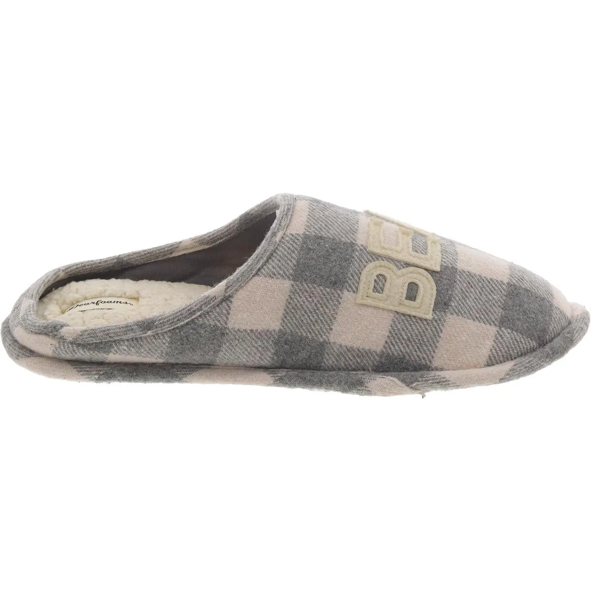 Dearfoams Mens Faux Fur Lined Embellished Slide Slippers