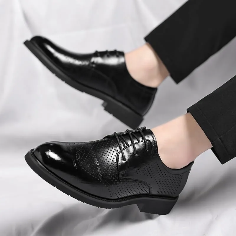 Formal Dress Shoes for Men Lace Up Pointed Burnished Toe Breathable PU Leather Derby Shoes Block Heel Low Top Anti-Slip Non Slip Prom