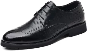 Formal Dress Shoes for Men Lace Up Pointed Burnished Toe Breathable PU Leather Derby Shoes Block Heel Low Top Anti-Slip Non Slip Prom