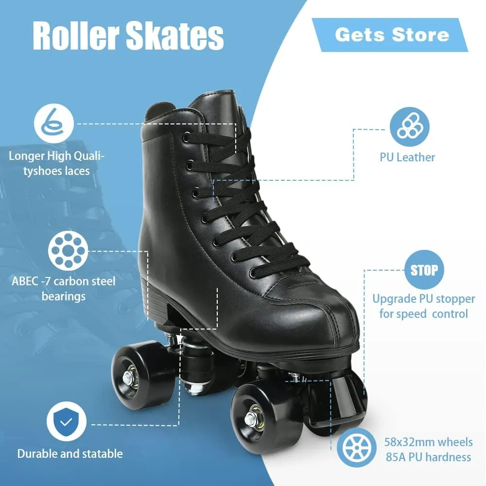 Gets Womens Roller Skates Light Up Wheels, Artificial Leather Adjustable Double Row 4 Wheels Roller Skates Shiny Skates for Teens,Adult