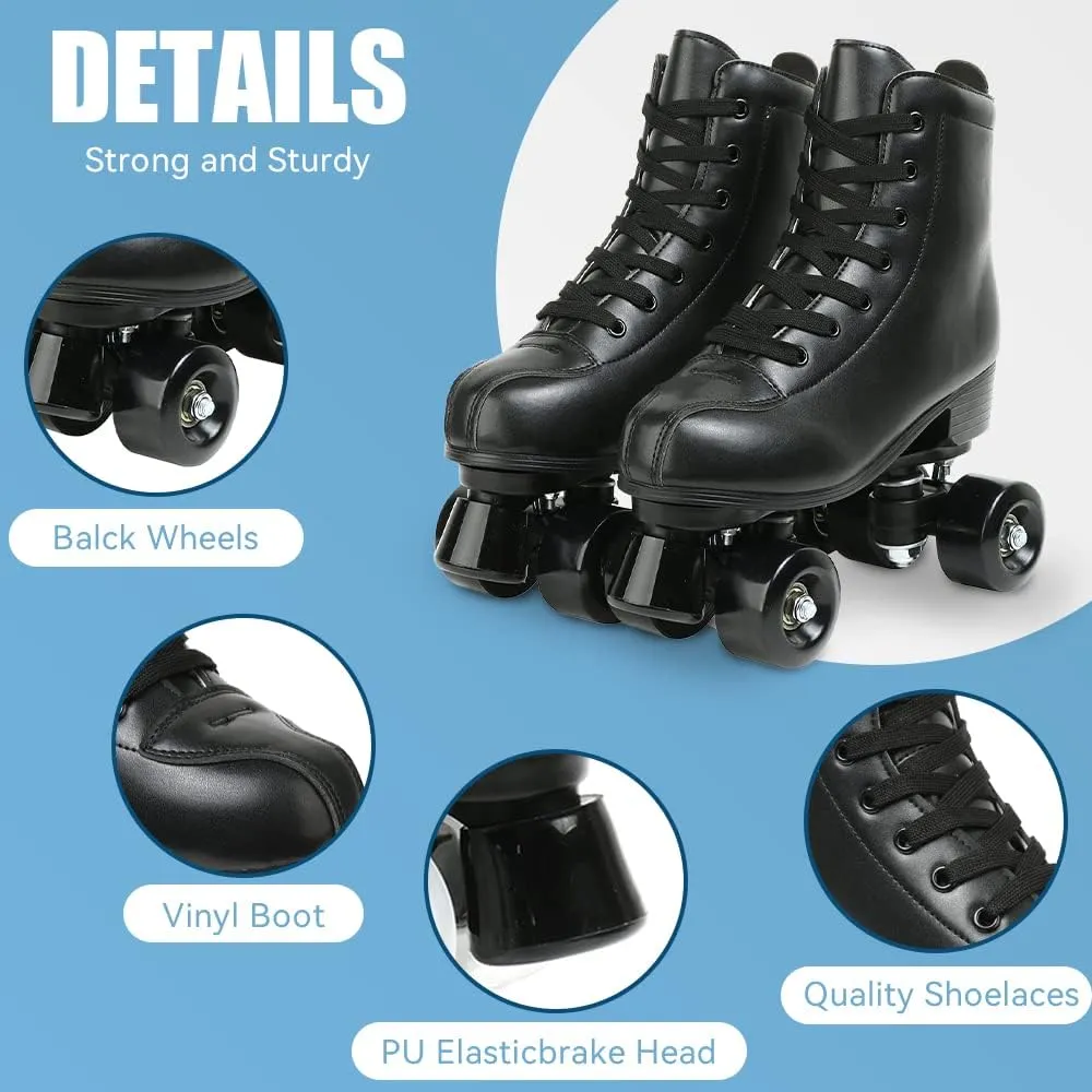 Gets Womens Roller Skates Light Up Wheels, Artificial Leather Adjustable Double Row 4 Wheels Roller Skates Shiny Skates for Teens,Adult