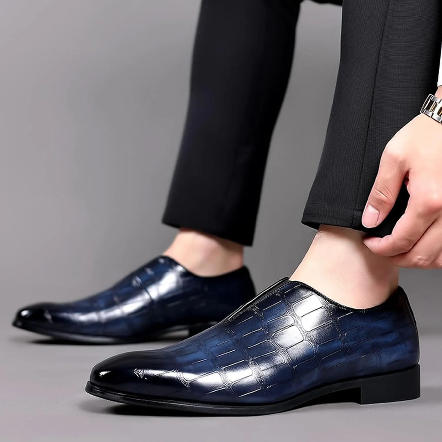 Hbeylia Men's Dress Shoes Classic Oxfords Fashion Leather Slip On Low Top Pointed Toe Formal Business Shoes Oxford Dress Shoes Tuxedo Wingtip Modern Derby Shoes For Men Business Office Work Wedding