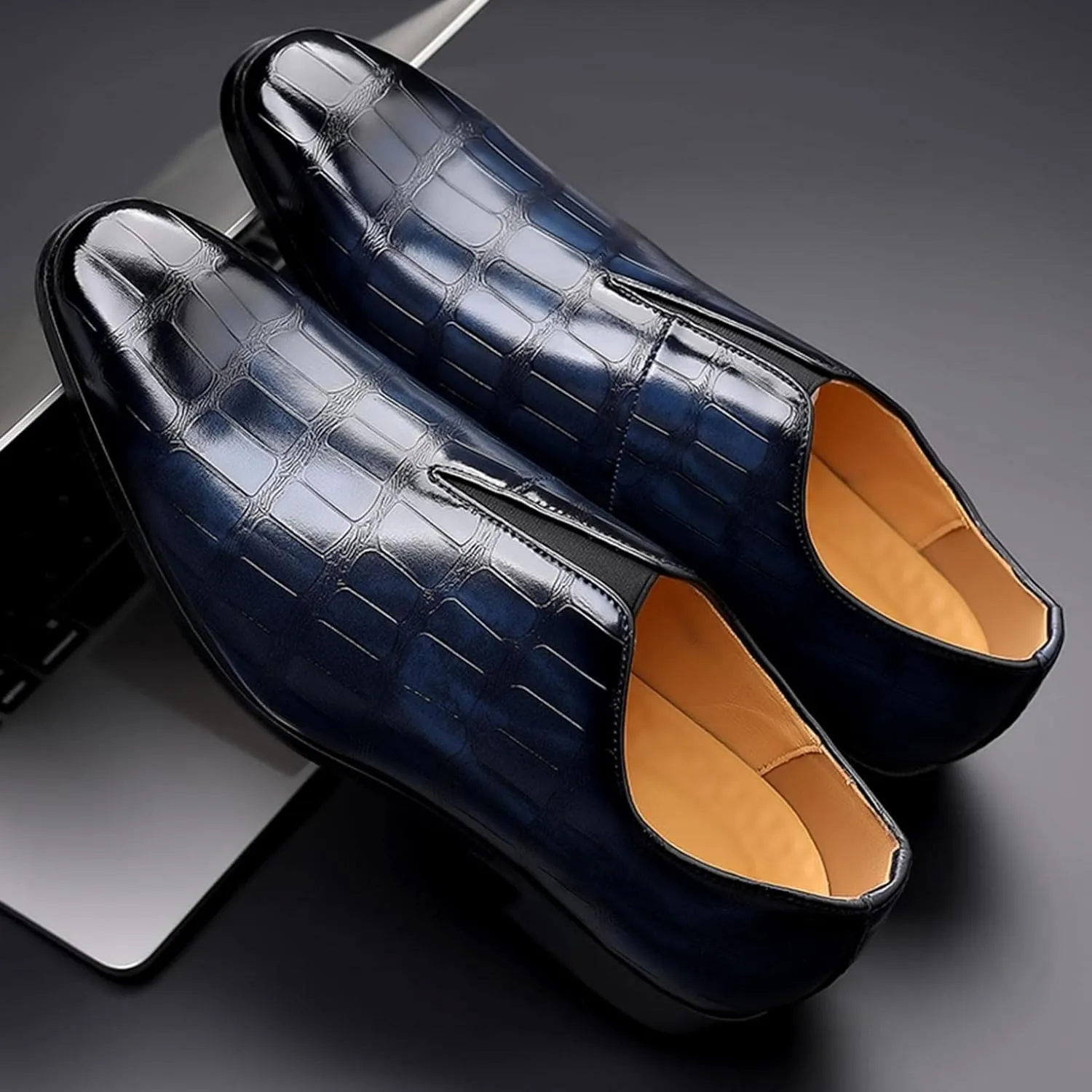 Hbeylia Men's Dress Shoes Classic Oxfords Fashion Leather Slip On Low Top Pointed Toe Formal Business Shoes Oxford Dress Shoes Tuxedo Wingtip Modern Derby Shoes For Men Business Office Work Wedding