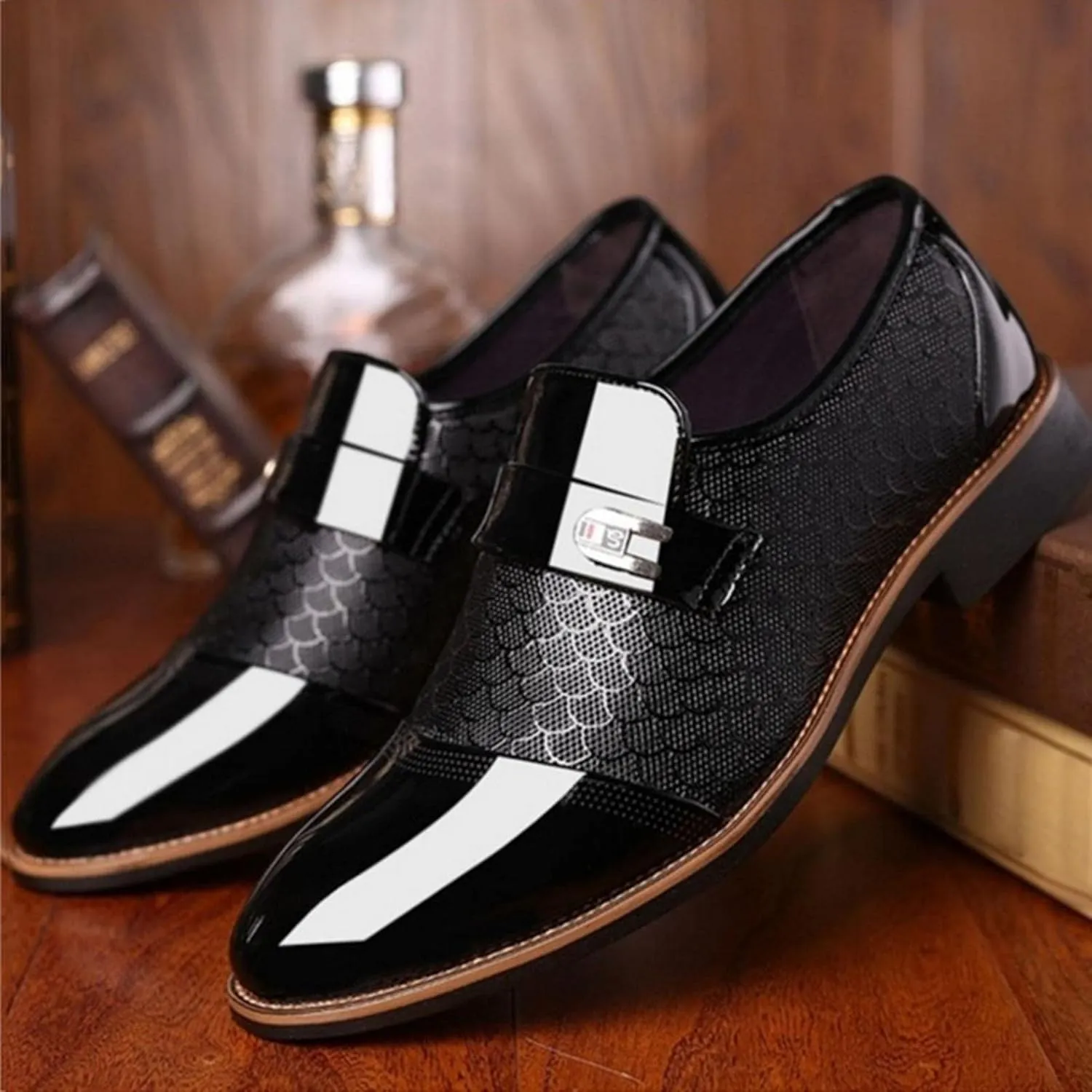 Hbeylia Men's Prince Classic Modern Formal Oxford Wingtip Dress Shoes Fashion Leather Slip On Pointed Toe Formal Business Shoes Tuxedo Modern Derby Shoes For Men Business Office Work Wedding