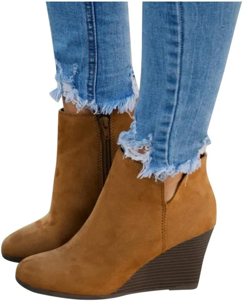 Hbeylia Platform Boots For Women Fashion Suede Wedge Chunky High Heel Ankle Booties Ladies Pump Dress Boots Short Boots Winter Shoes For Christmas Wedding Party