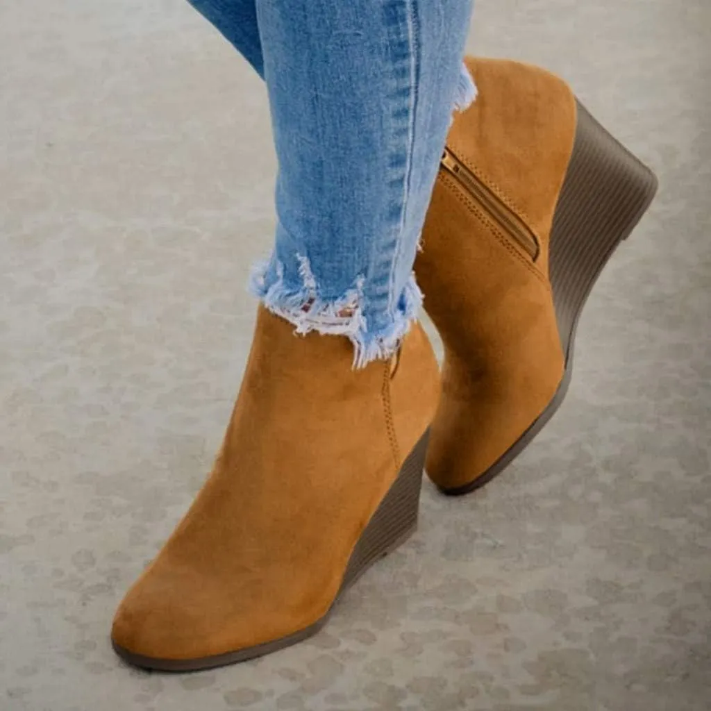 Hbeylia Platform Boots For Women Fashion Suede Wedge Chunky High Heel Ankle Booties Ladies Pump Dress Boots Short Boots Winter Shoes For Christmas Wedding Party