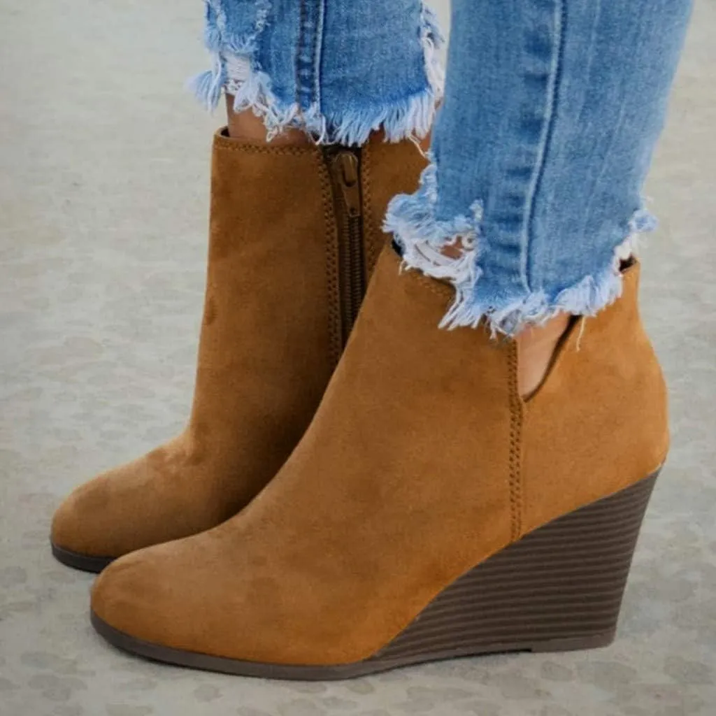 Hbeylia Platform Boots For Women Fashion Suede Wedge Chunky High Heel Ankle Booties Ladies Pump Dress Boots Short Boots Winter Shoes For Christmas Wedding Party