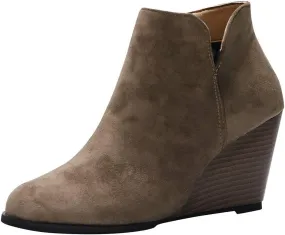 Hbeylia Platform Boots For Women Fashion Suede Wedge Chunky High Heel Ankle Booties Ladies Pump Dress Boots Short Boots Winter Shoes For Christmas Wedding Party