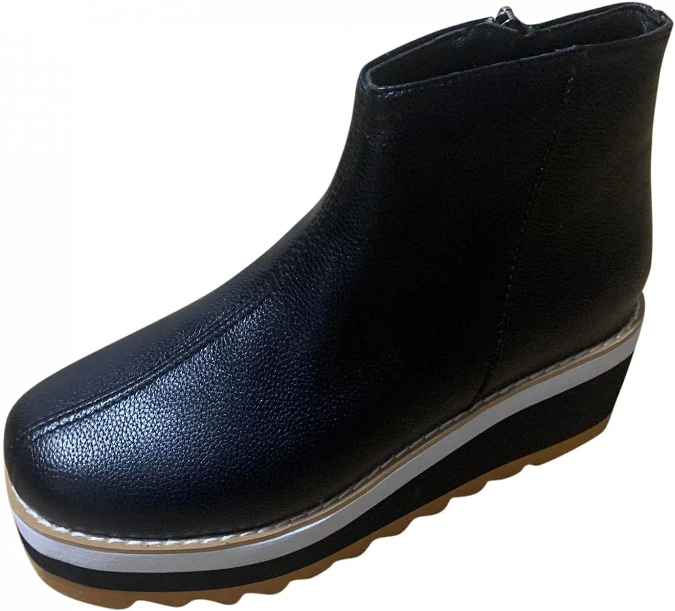 Hbeylia Platform Wedge Boots For Women Fashion Casual Leather Round Toe Chunky Bottom High Heels Ankle Booties With Side Zipper Non Skid Thick Soles Slip On Short Boots For Ladies Work Walking