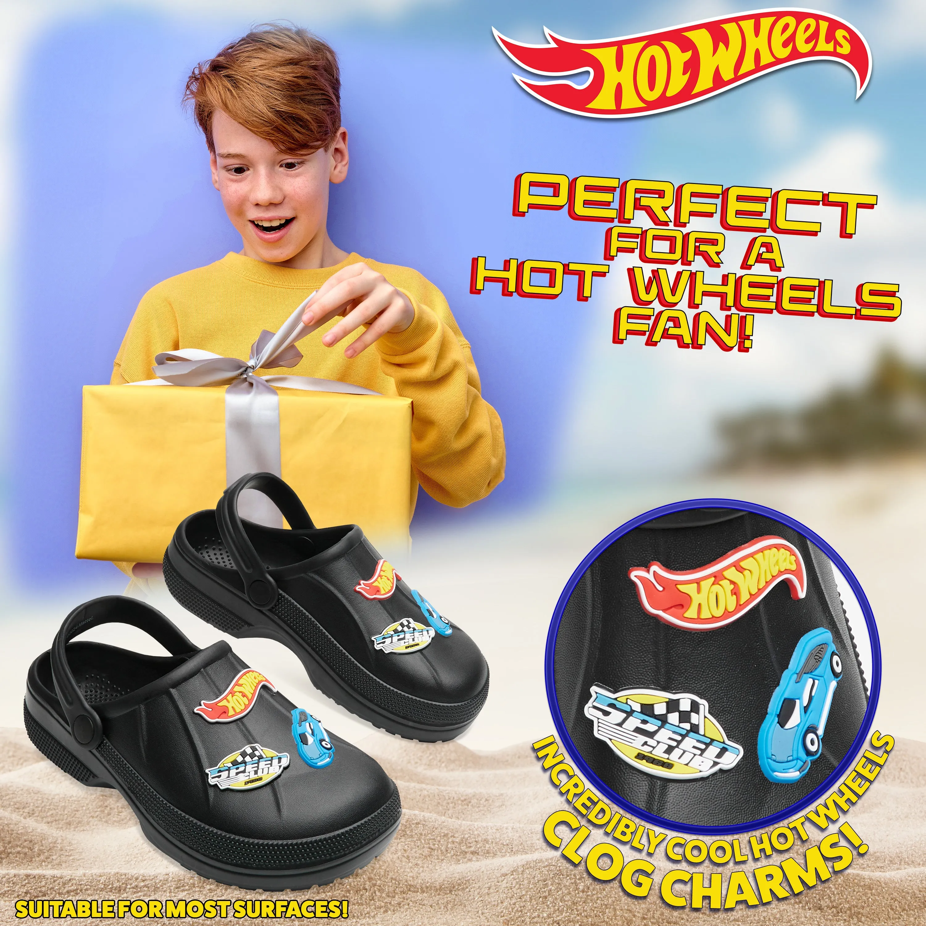 Hot Wheels Boys Clogs with Charms, Kids Summer Shoes for Garden, Beach, Pool Holiday