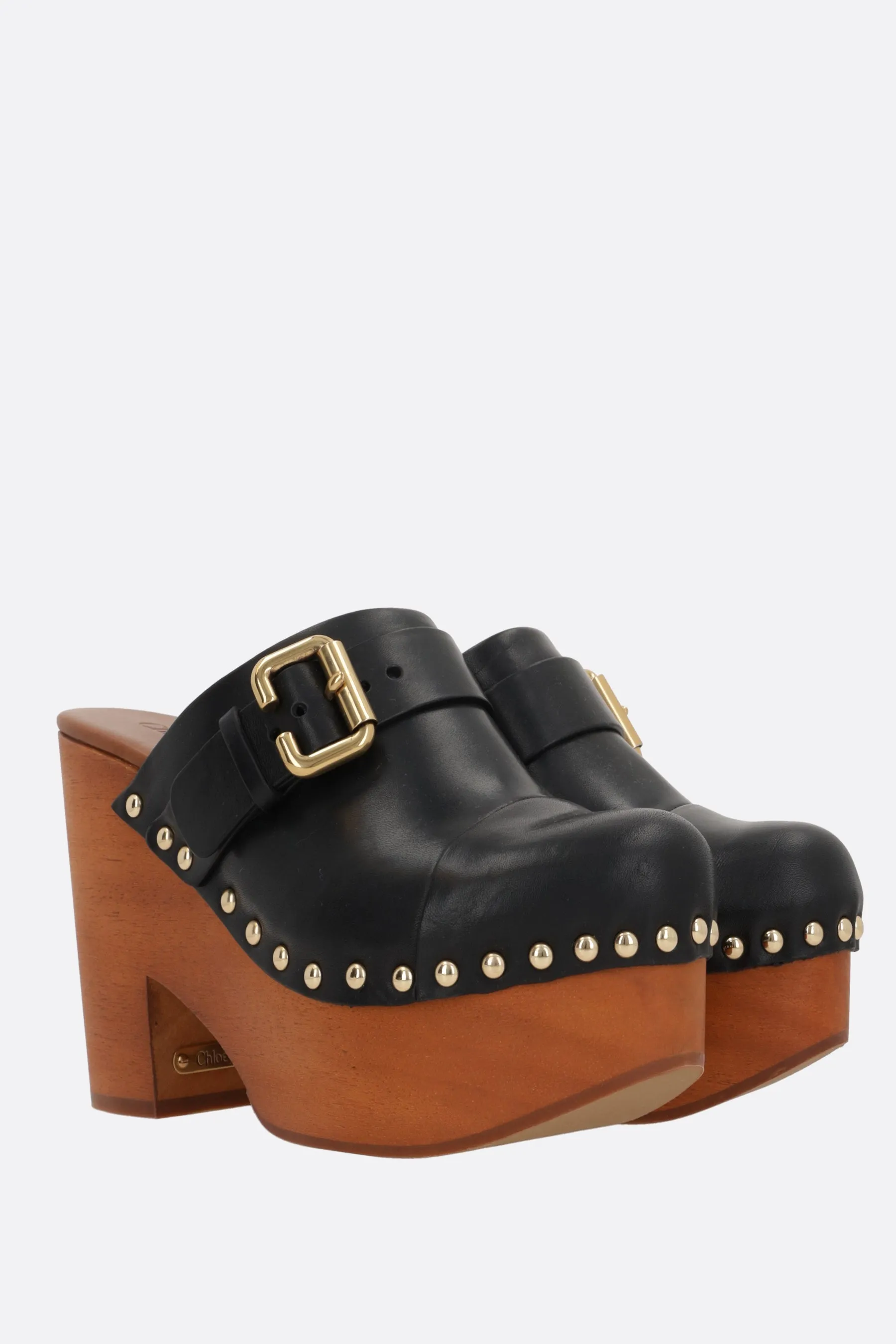 Jeanette smooth leather platform clogs