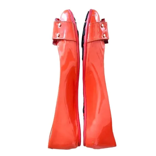 JIMMY CHOO Morse Orange Patent Leather Square Buckle Ballet Flats, Size 37.5