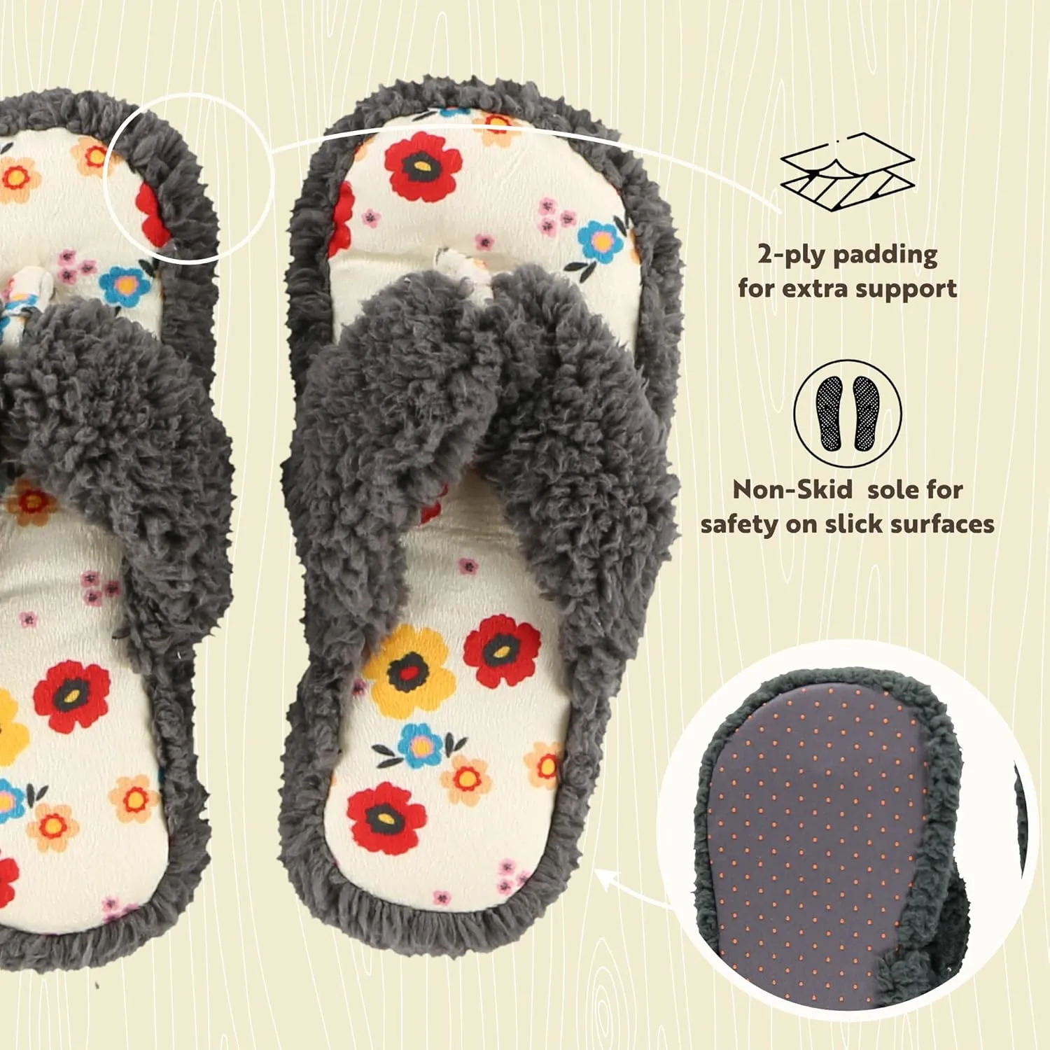 Lazy One Spa Flip-Flop Slippers for Women, Girls' Fuzzy House Slippers