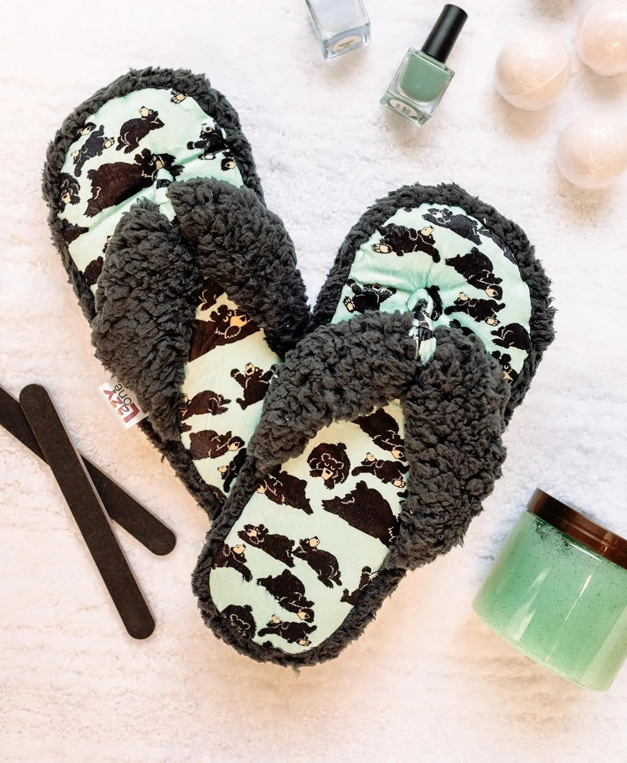 Lazy One Spa Flip-Flop Slippers for Women, Girls' Fuzzy House Slippers