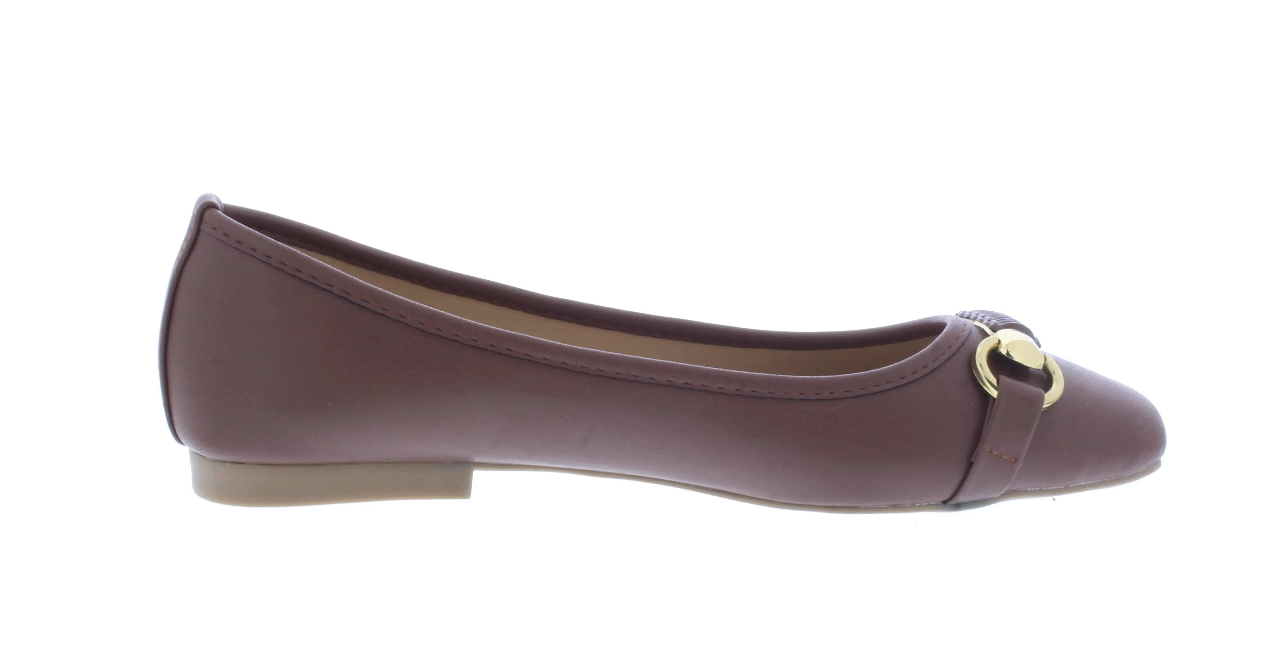Women Faux Leather Ballerina with Gold Ornament