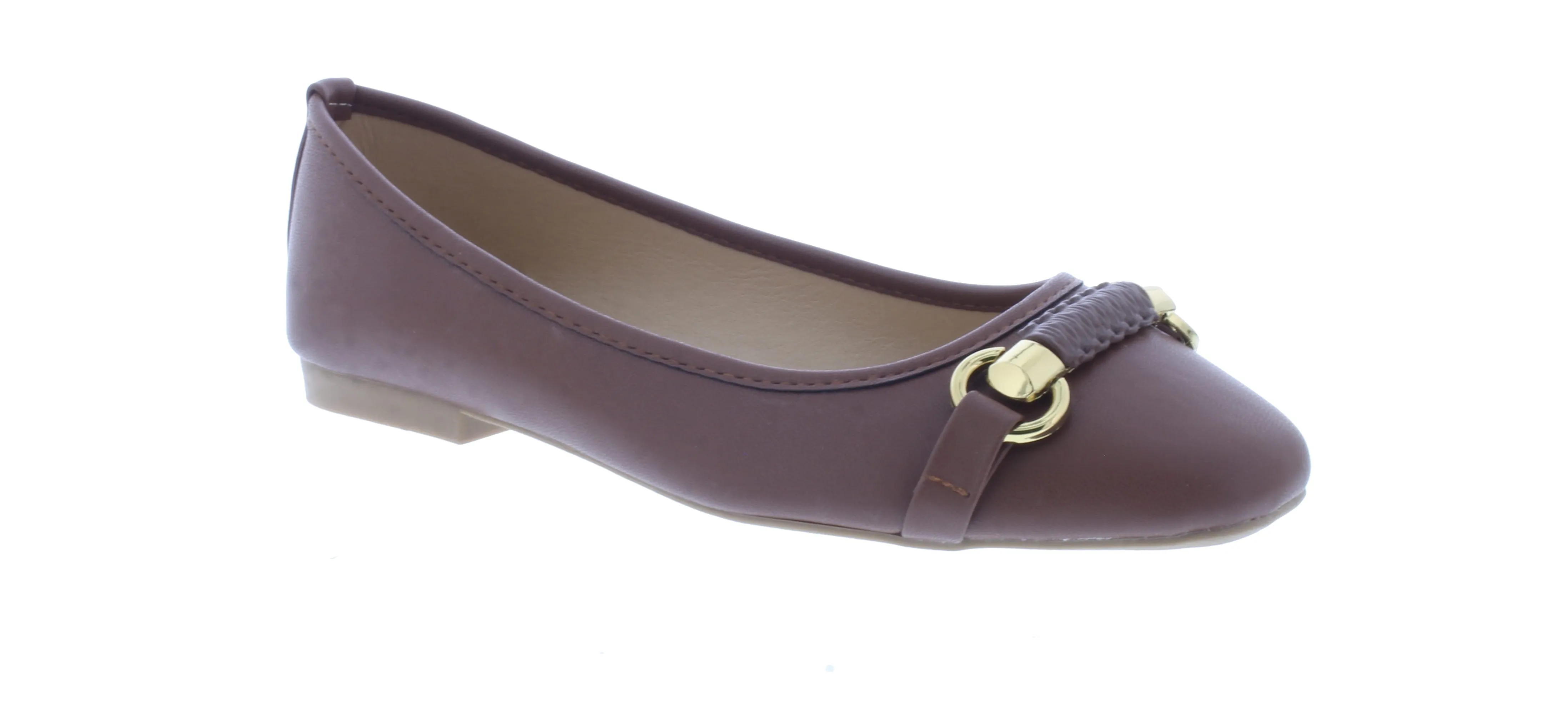 Women Faux Leather Ballerina with Gold Ornament