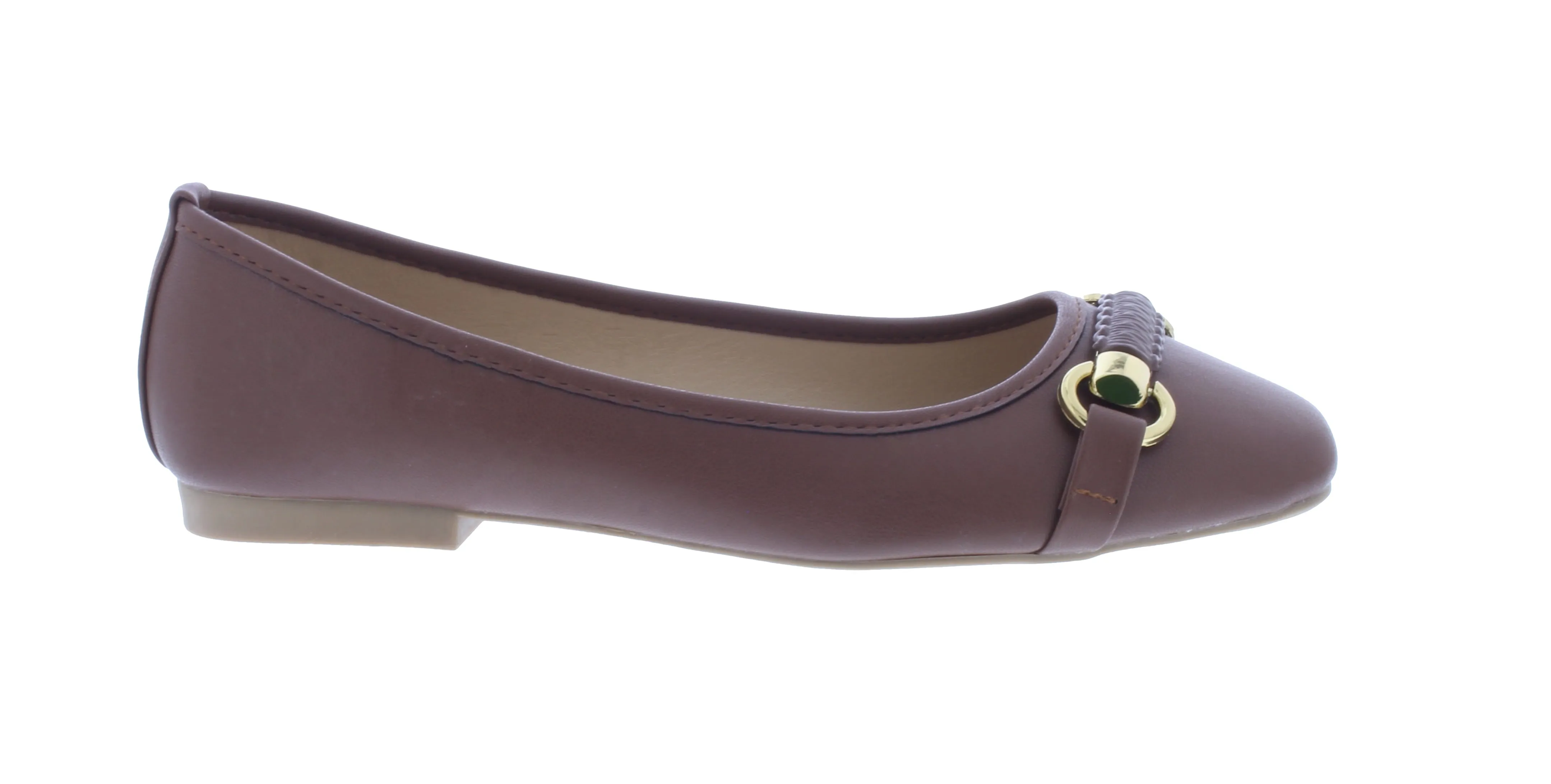 Women Faux Leather Ballerina with Gold Ornament