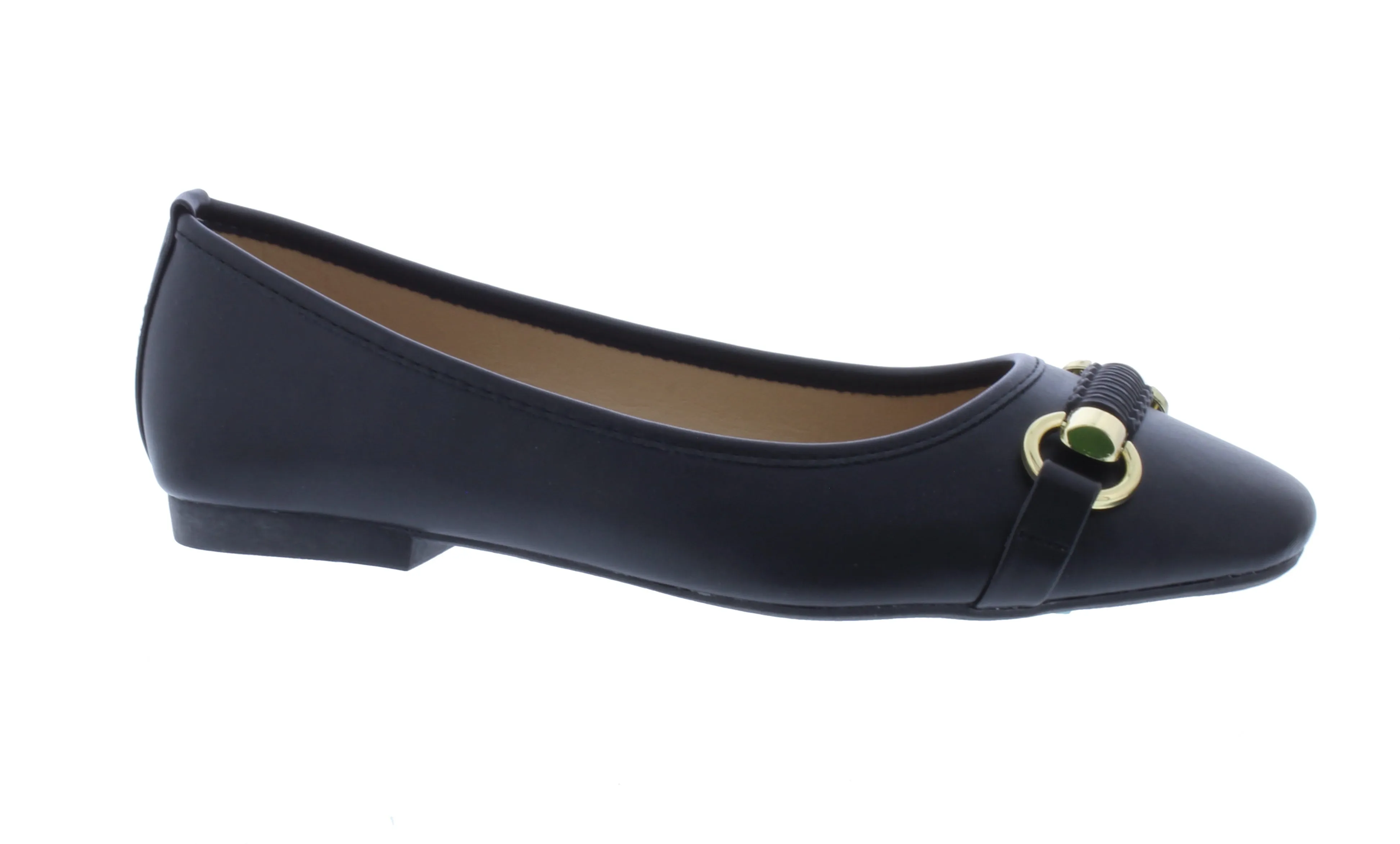 Women Faux Leather Ballerina with Gold Ornament