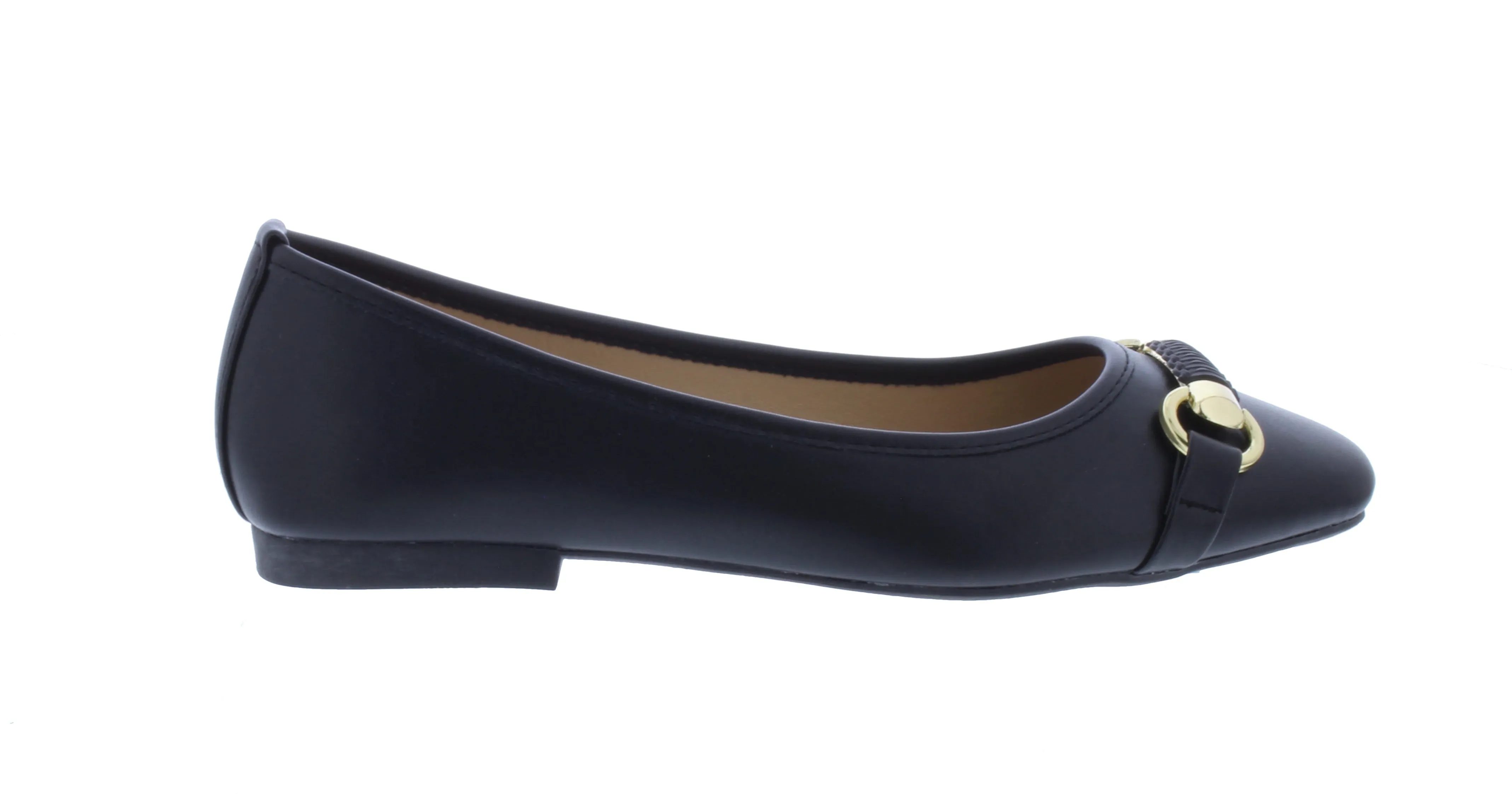 Women Faux Leather Ballerina with Gold Ornament