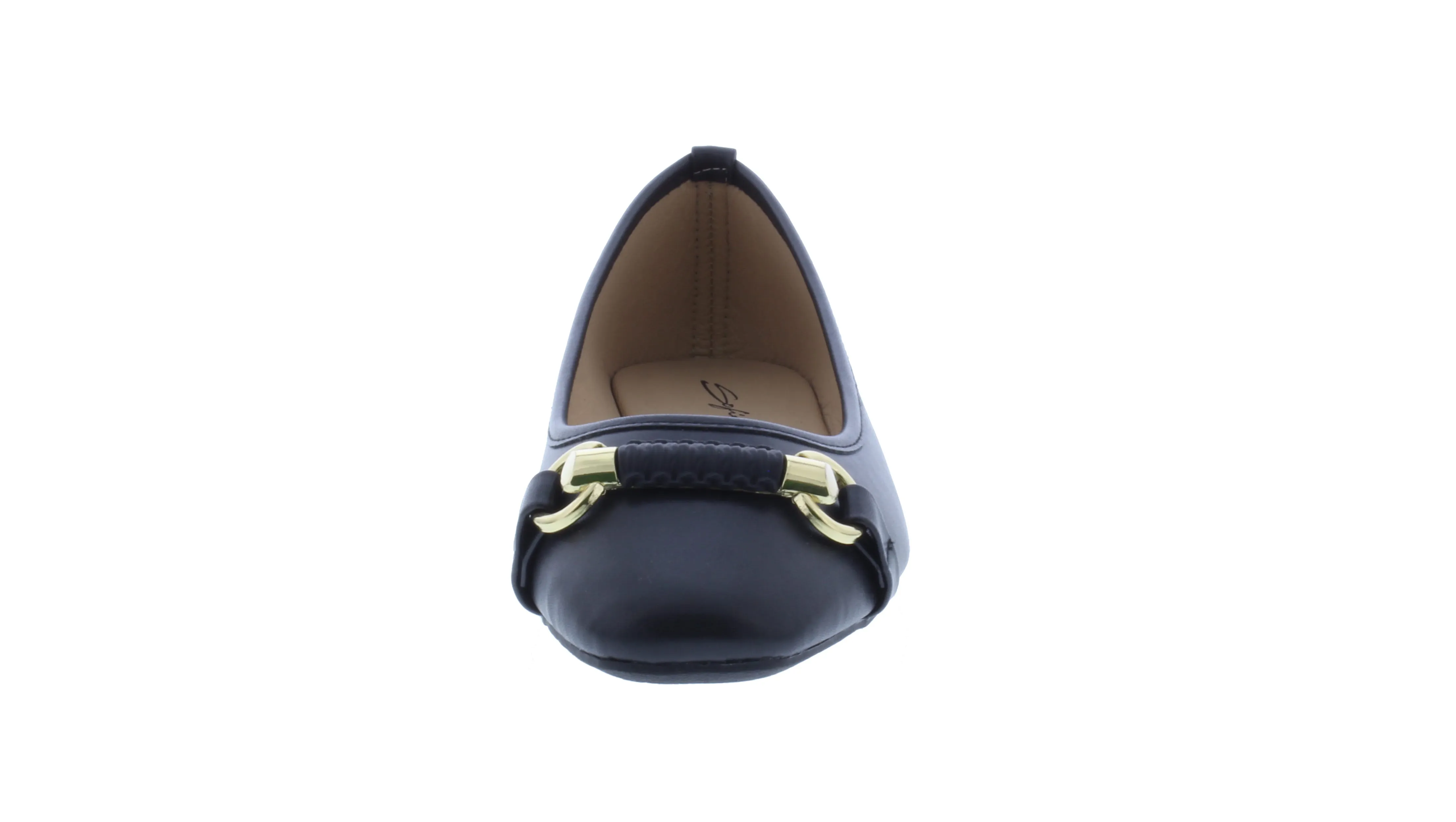 Women Faux Leather Ballerina with Gold Ornament