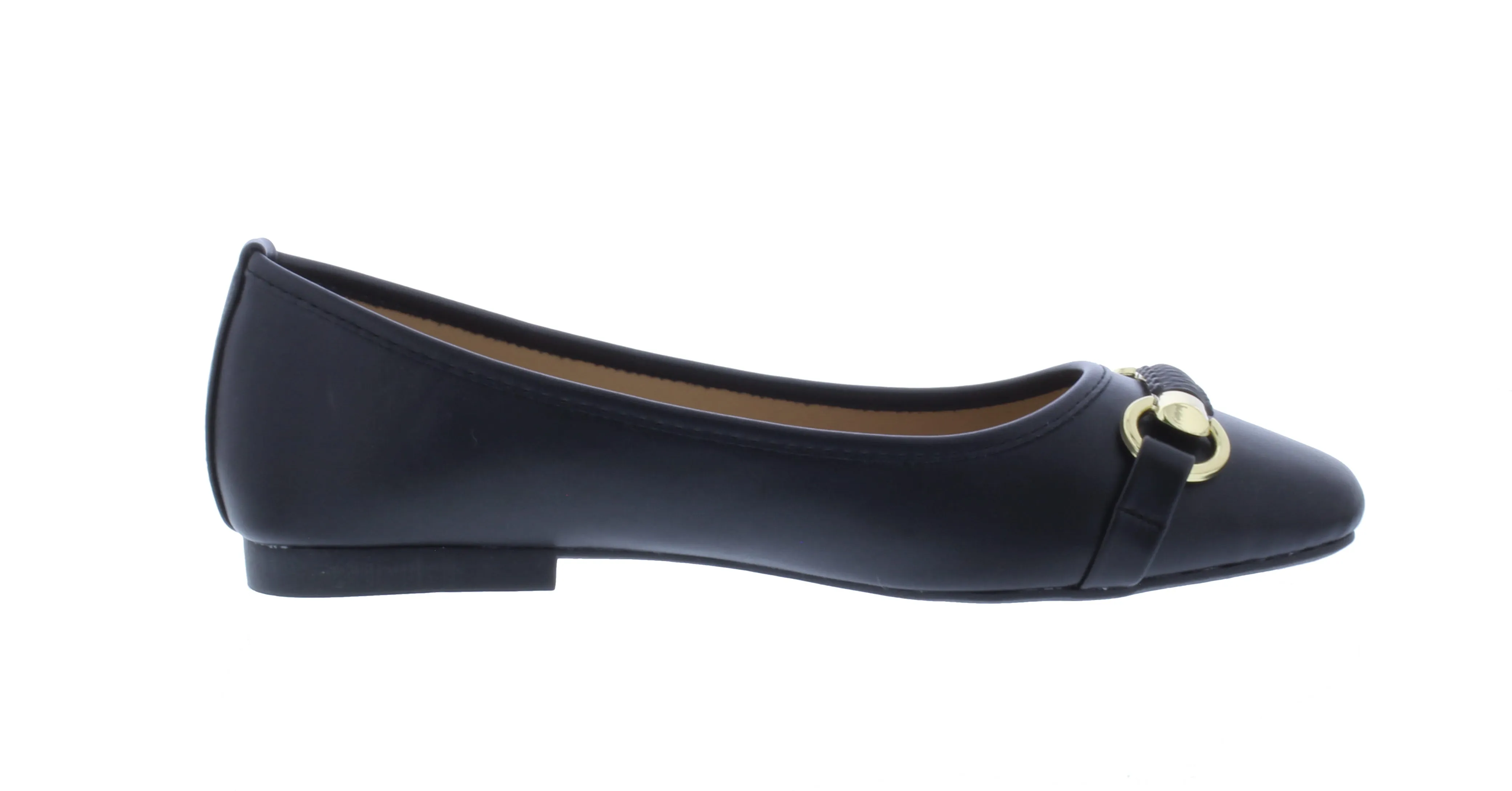 Women Faux Leather Ballerina with Gold Ornament