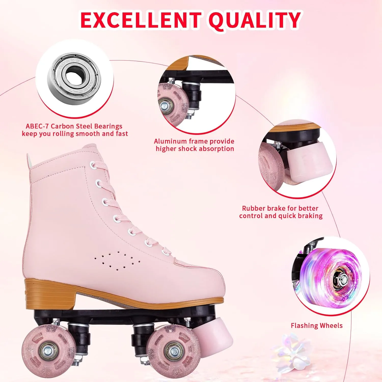 Women's High-Top PU Leather Roller Skates - Four-Wheel Shiny Skates With Carry Bag for Girls