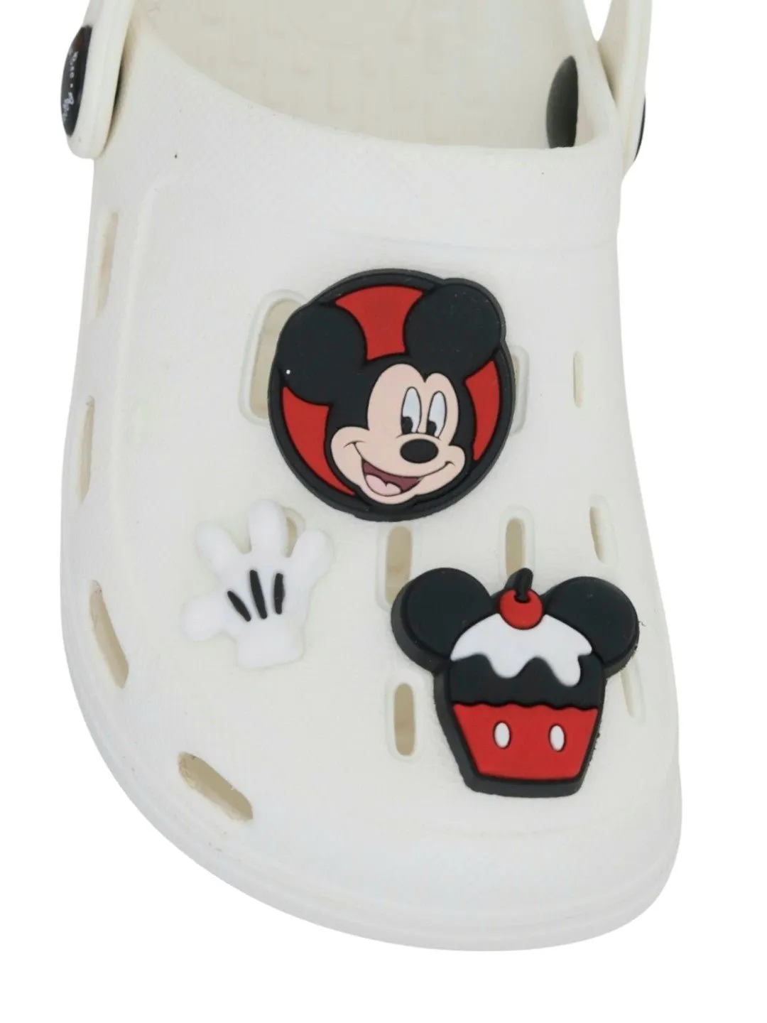 Yellow Bee Boys’ Disney Mickey Mouse Clogs with Gloves & Cupcake Charms – White
