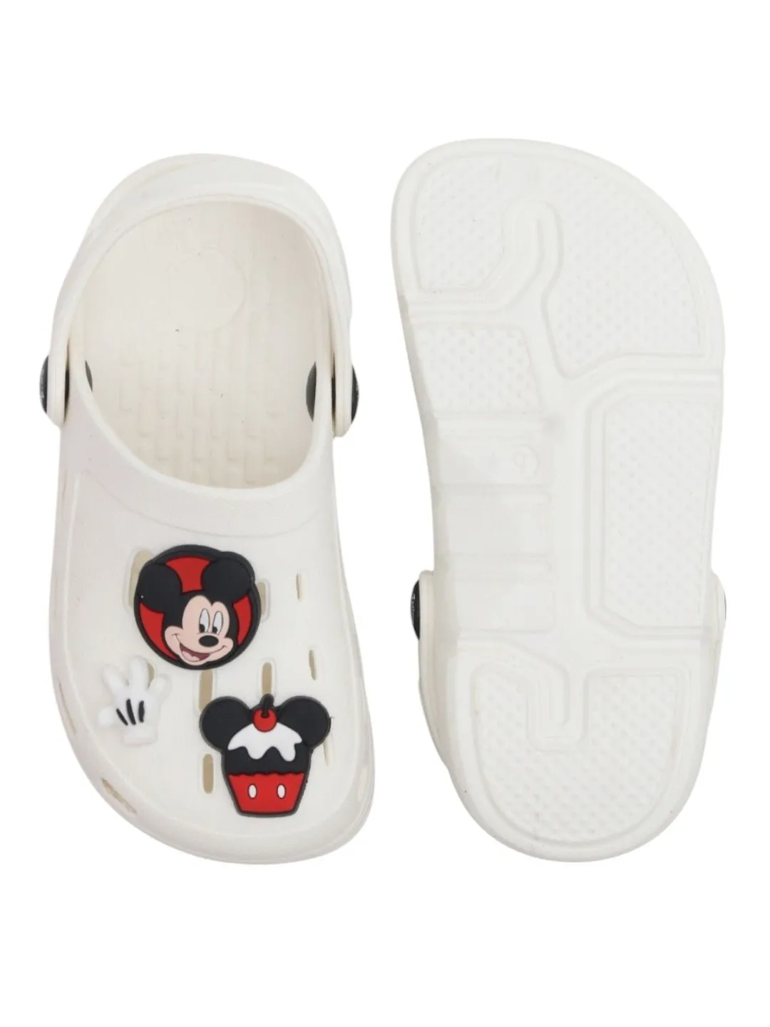 Yellow Bee Boys’ Disney Mickey Mouse Clogs with Gloves & Cupcake Charms – White