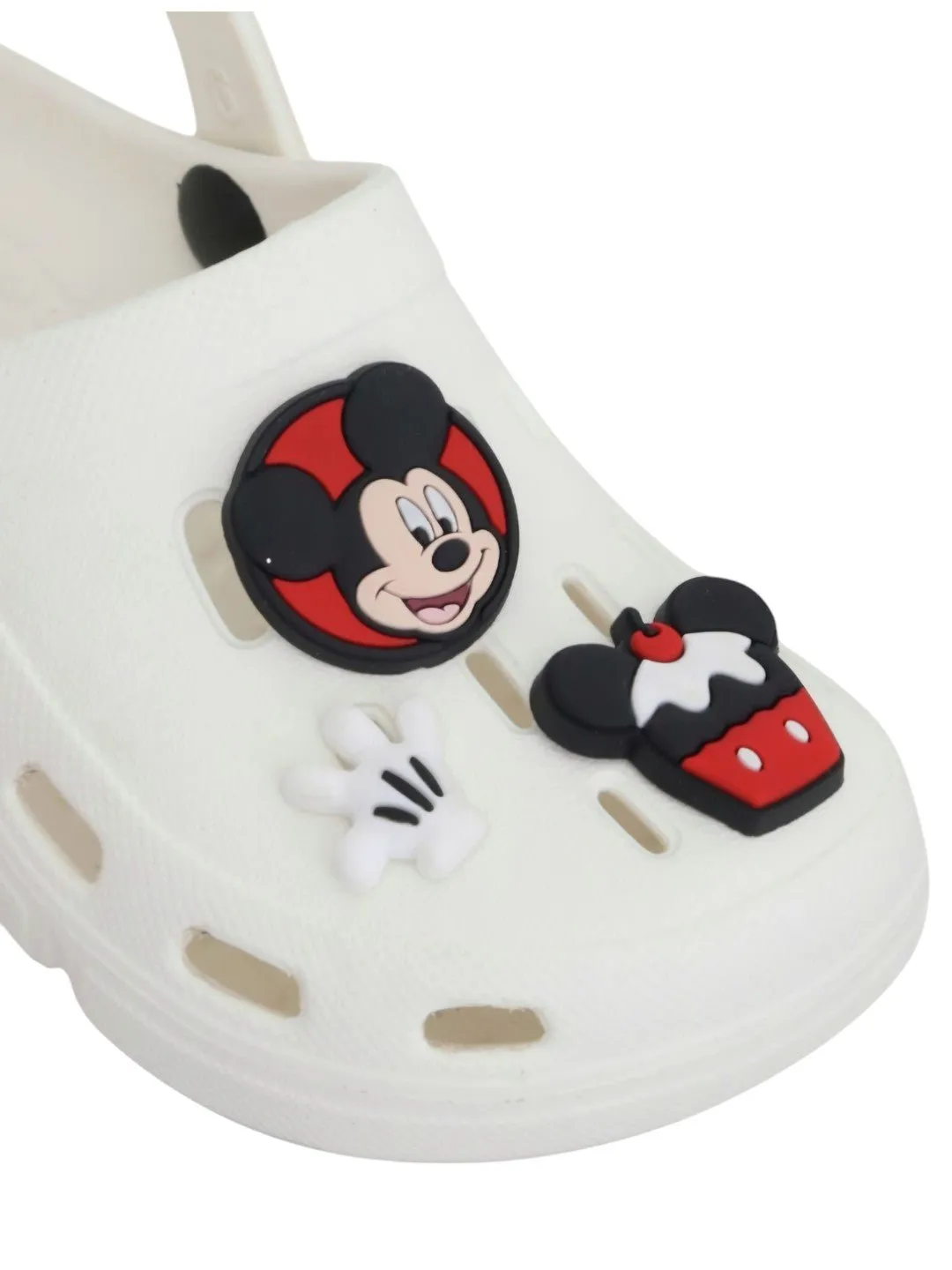 Yellow Bee Boys’ Disney Mickey Mouse Clogs with Gloves & Cupcake Charms – White