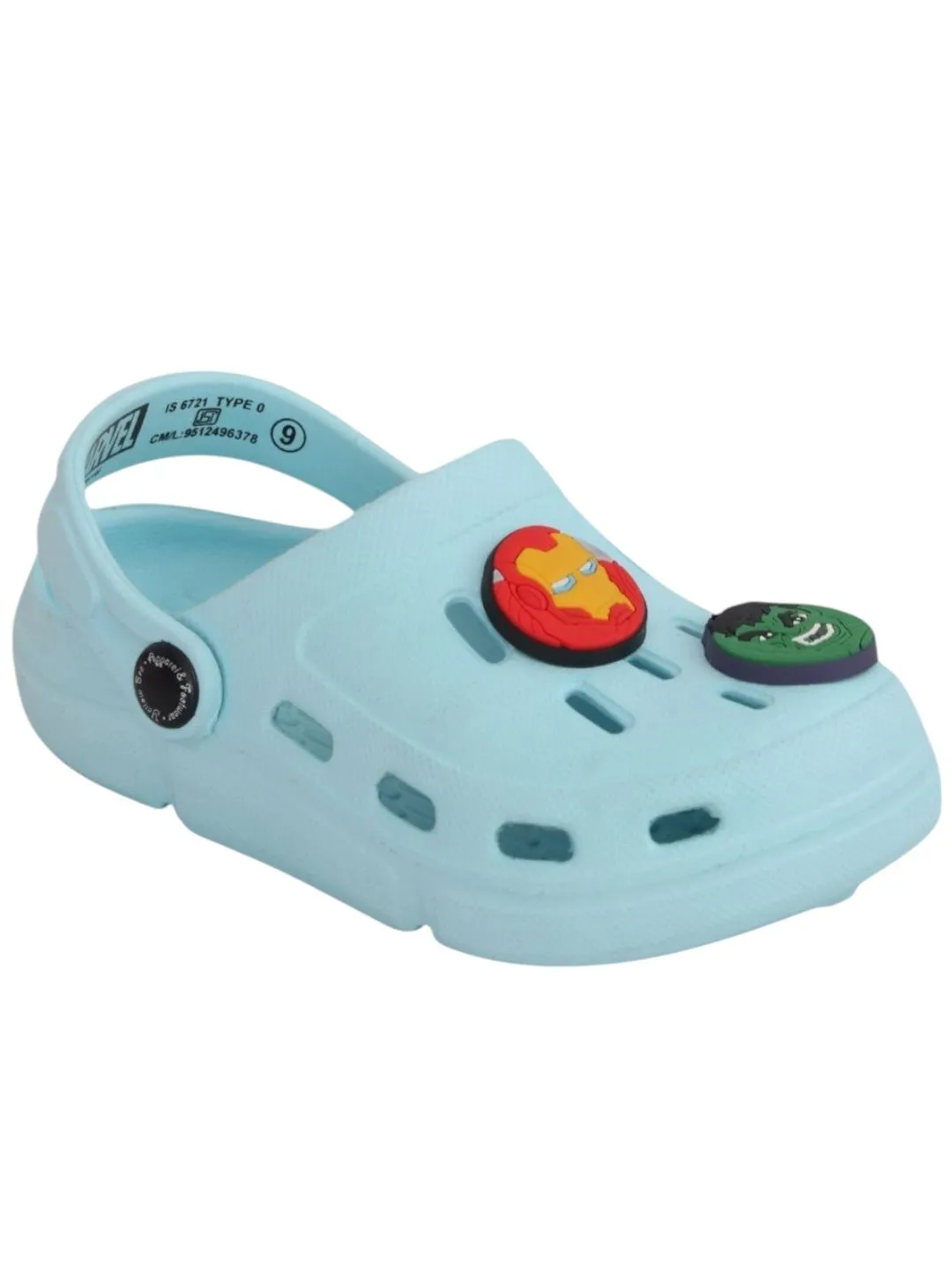 Yellow Bee Boys’ Marvel Avengers Clogs with Iron Man, Hulk & Captain America Charms – Light Blue