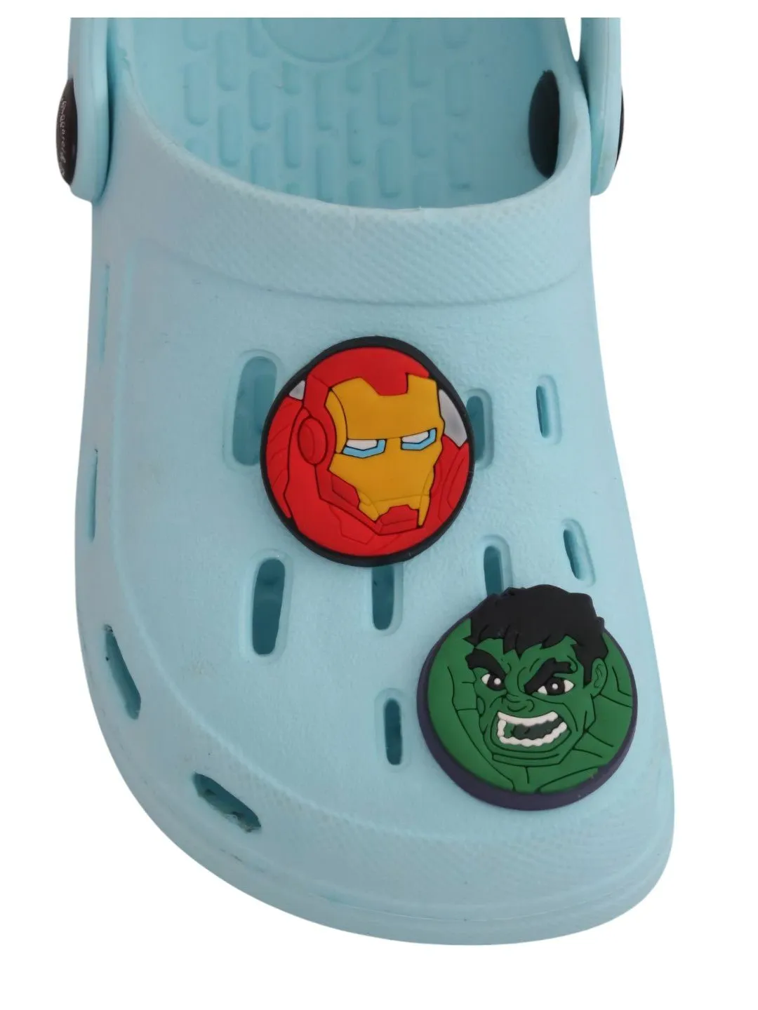 Yellow Bee Boys’ Marvel Avengers Clogs with Iron Man, Hulk & Captain America Charms – Light Blue