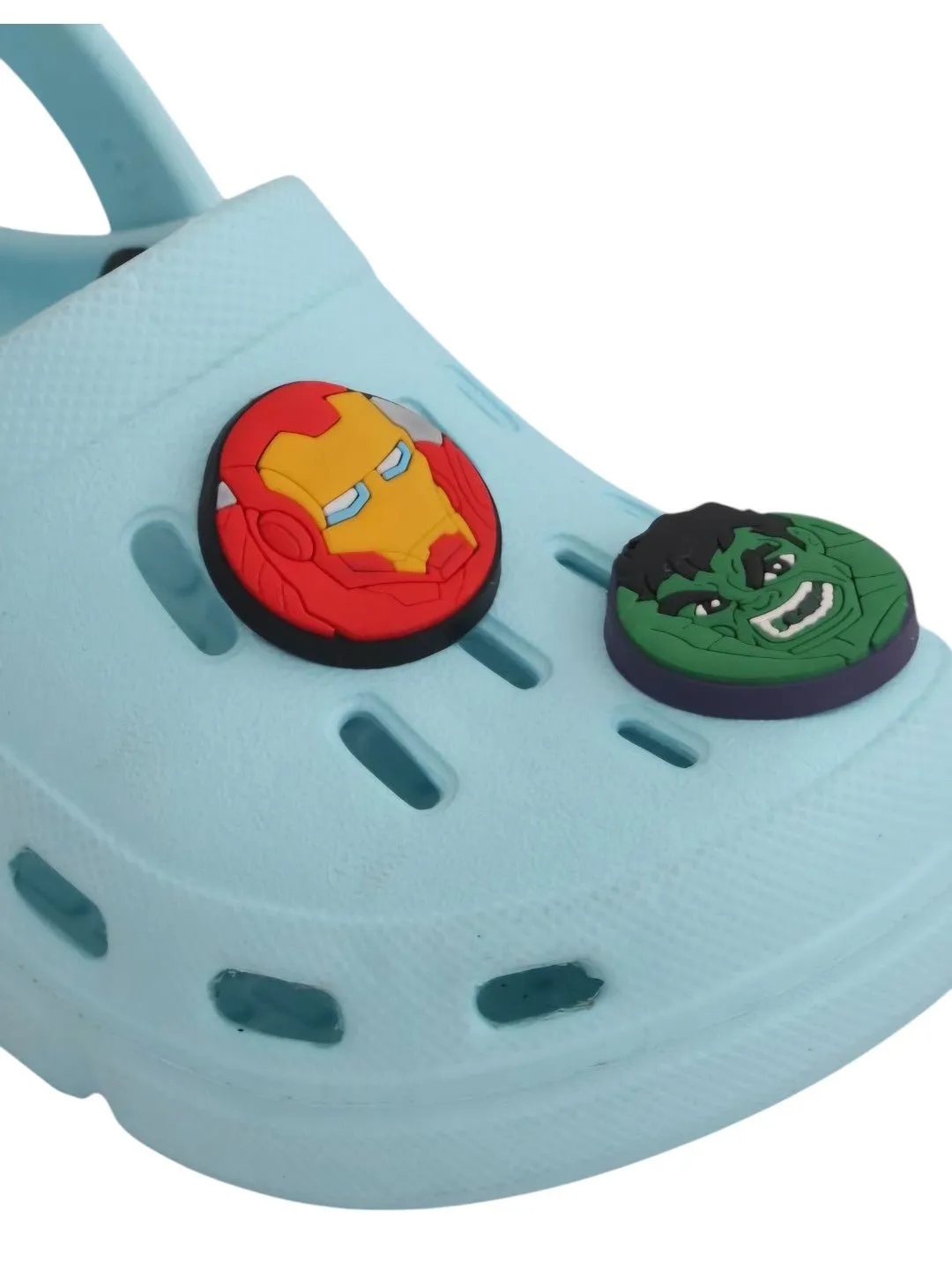 Yellow Bee Boys’ Marvel Avengers Clogs with Iron Man, Hulk & Captain America Charms – Light Blue