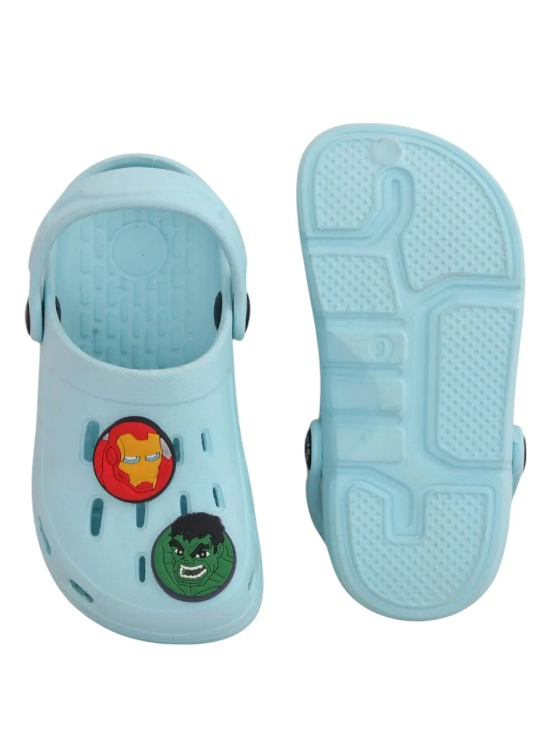 Yellow Bee Boys’ Marvel Avengers Clogs with Iron Man, Hulk & Captain America Charms – Light Blue